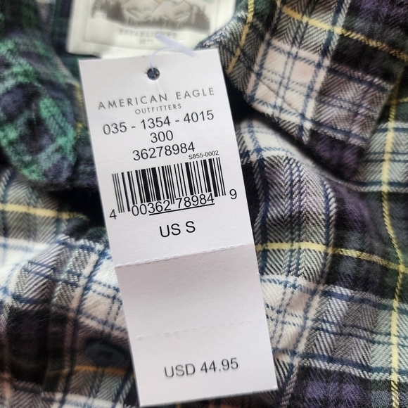 Ae | Cozy Cropped Tartan Flannel Blue Plaid Elbow Patches Womens Small S - Picture 11 of 13